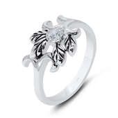 Leaf Oxidized Silver Ring Decorate With CZ NSR-3210